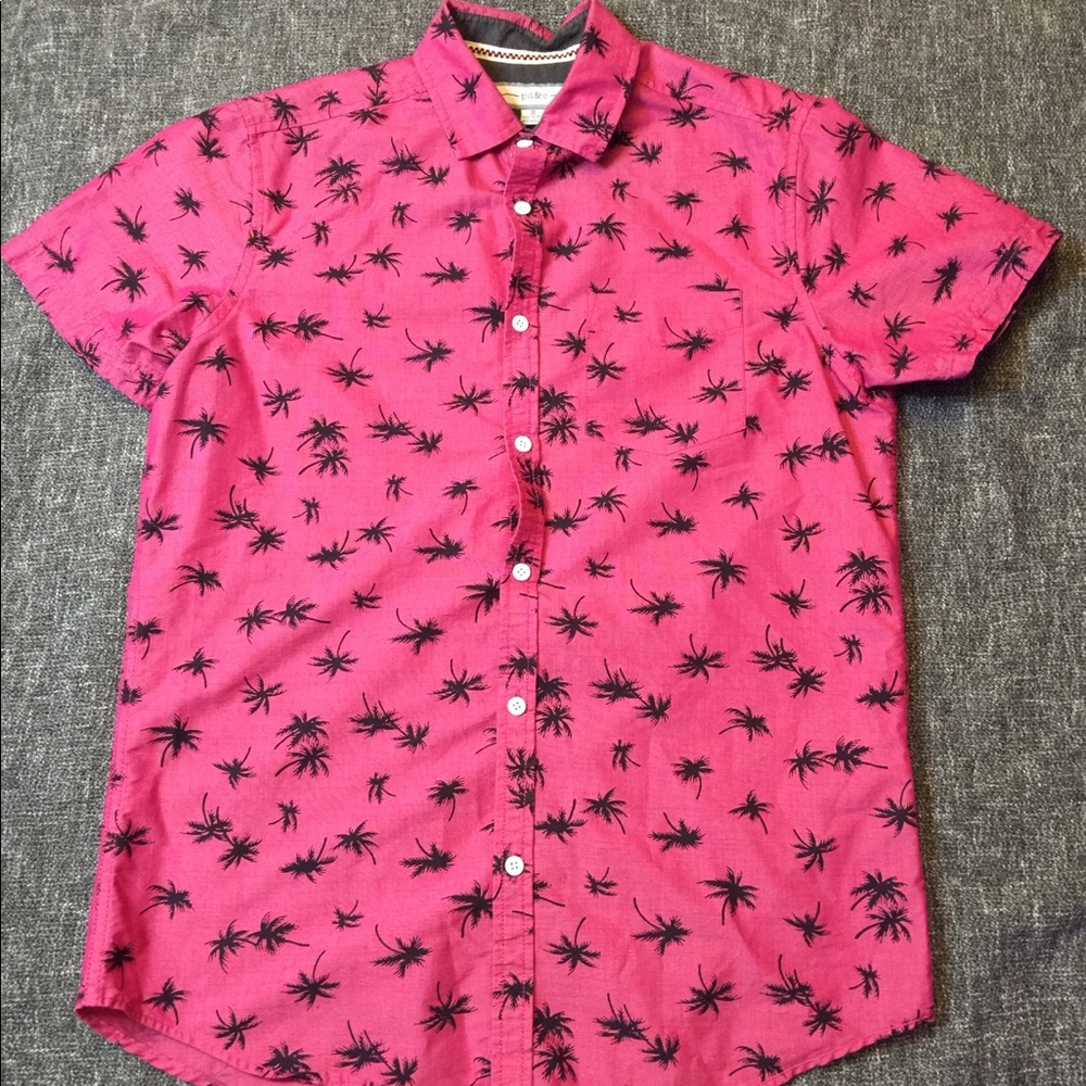 Pink palm tree casual button down